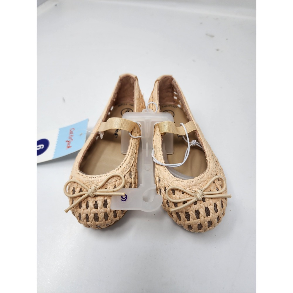 Cat & Jack Girls Woven Straw Ballet Flats Tan Synthetic Casual Size 6